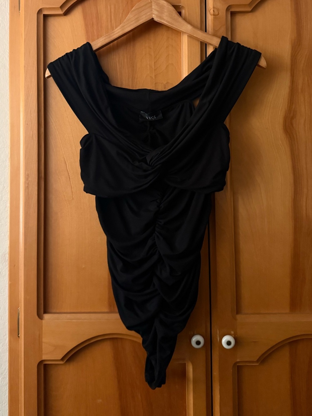 Vici Black Ruched Backless Bodysuit Dress